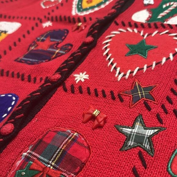 Red green holiday Christmas cardigan sweater charms Large L patches - Picture 5 of 7